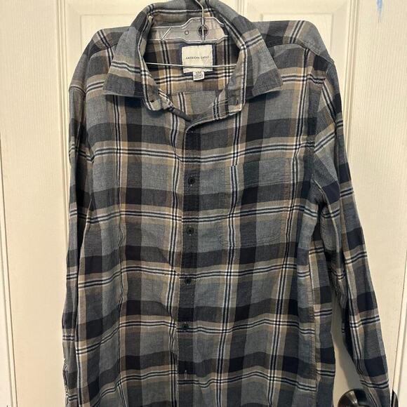 American Eagle Outfitters Tops - American Eagle Grey Plaid Flannel Button Down Shirt Size M